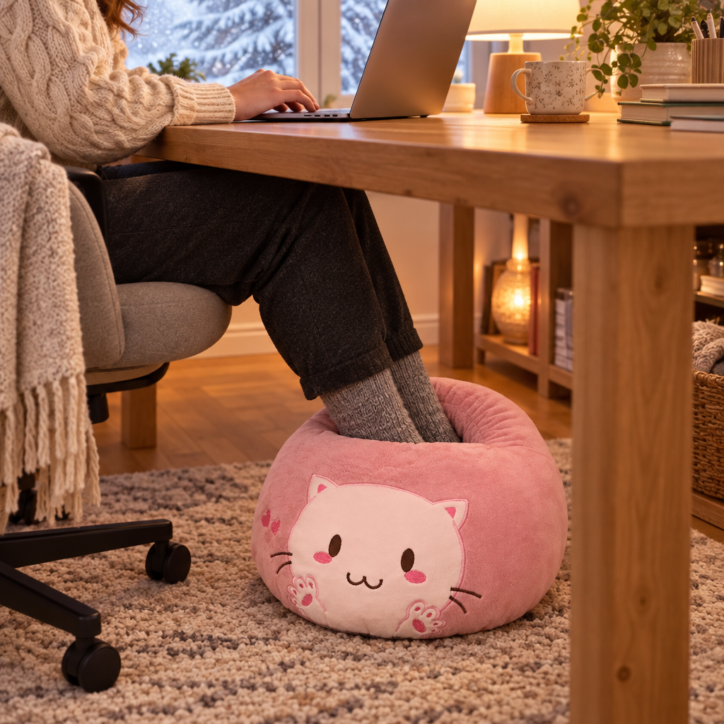 Chauffe-pieds sous le bureau en télétravail