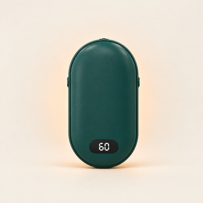 Chauffe-mains de poche vert sapin avec écran digital