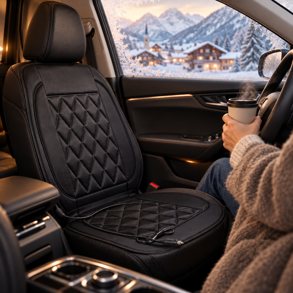 Coussin chauffant installé sur le siège conducteur en hiver