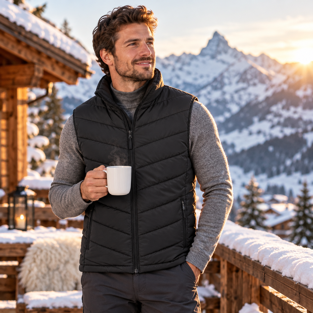 Gilet chauffant porté en montagne